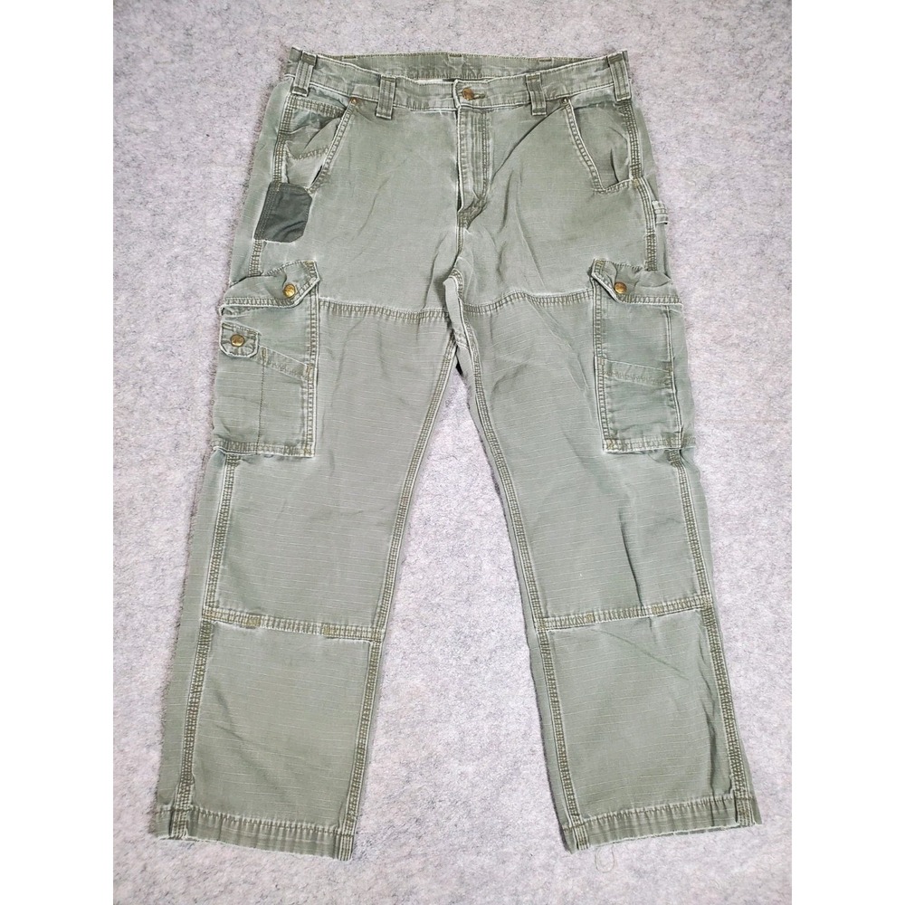Carhartt B342-MOS Moss Green Ripstop Cargo Pants Mens 36x30* Distressed Workwear